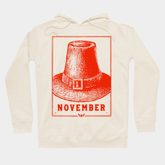 Vintage November Pilgrim Hat - Retro Thanksgiving Graphic Hoodie by TuncGK