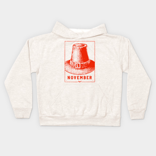 Vintage November Pilgrim Hat - Retro Thanksgiving Graphic Kids Hoodie by TuncGK