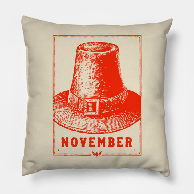 Vintage November Pilgrim Hat - Retro Thanksgiving Graphic Pillow by TuncGK