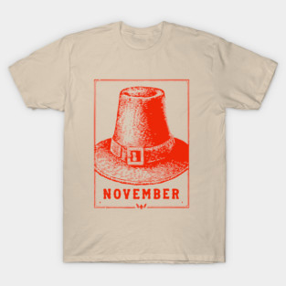 Vintage November Pilgrim Hat - Retro Thanksgiving Graphic T-Shirt
