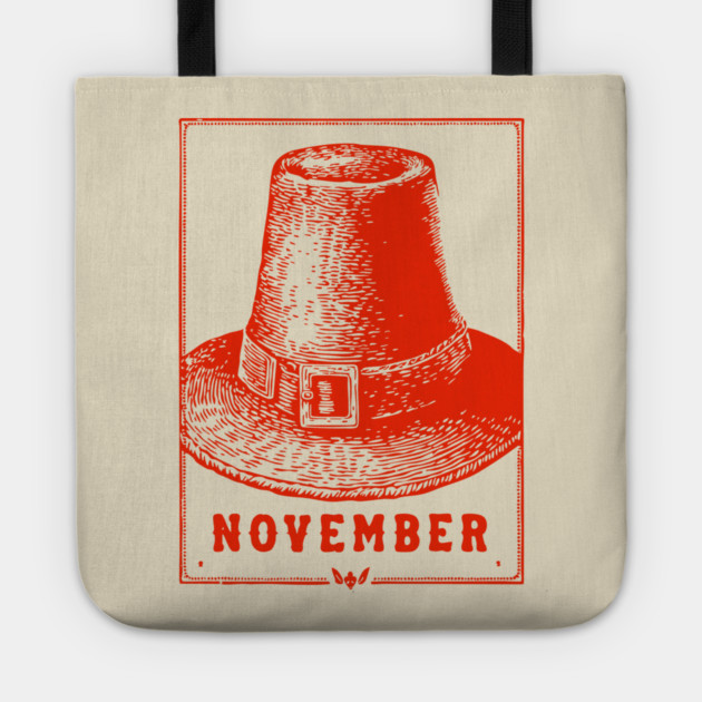 Vintage November Pilgrim Hat - Retro Thanksgiving Graphic Tote by TuncGK