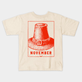 Vintage November Pilgrim Hat - Retro Thanksgiving Graphic Kids T-Shirt