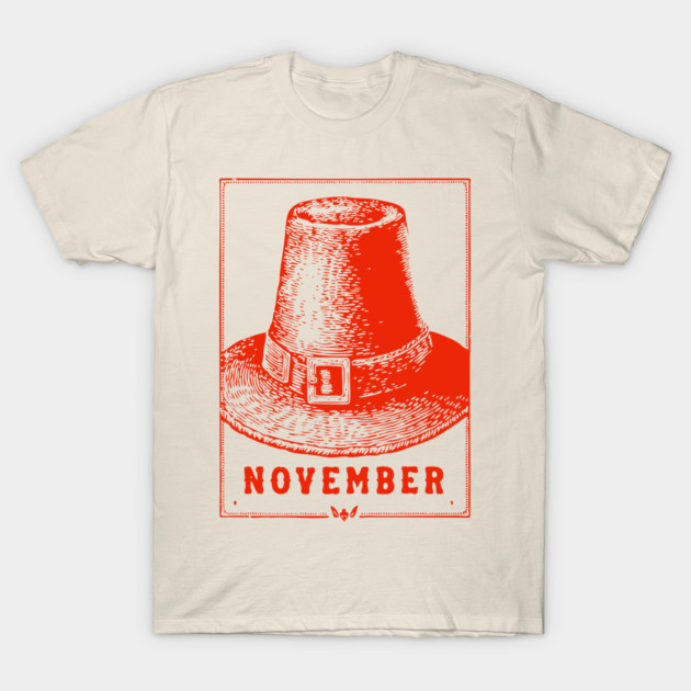 Vintage November Pilgrim Hat - Retro Thanksgiving Graphic T-Shirt by TuncGK
