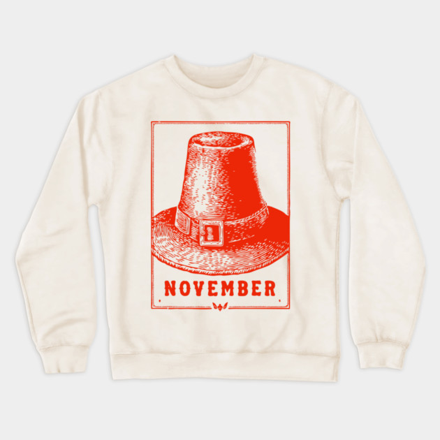 Vintage November Pilgrim Hat - Retro Thanksgiving Graphic Crewneck Sweatshirt by TuncGK