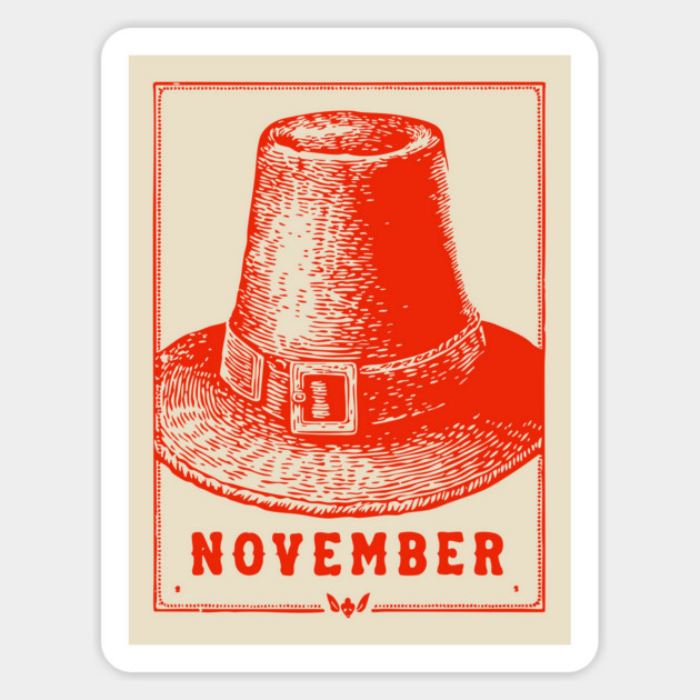 Vintage November Pilgrim Hat - Retro Thanksgiving Graphic Magnet by TuncGK