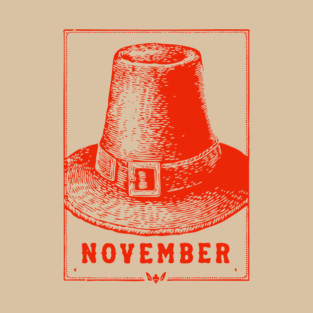 Vintage November Pilgrim Hat - Retro Thanksgiving Graphic T-Shirt