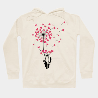 Dandelion Heart Flower Art With Flying Petals For Romantic Valentine Gift Hoodie
