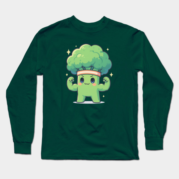 Strong Broccoli Shirt | Garden Therapy Collection by Leaf & Lee – Funny Fitness Veggie Tee for Positive Energy & Self Care Motivation Long Sleeve T-Shirt by Anne Lee