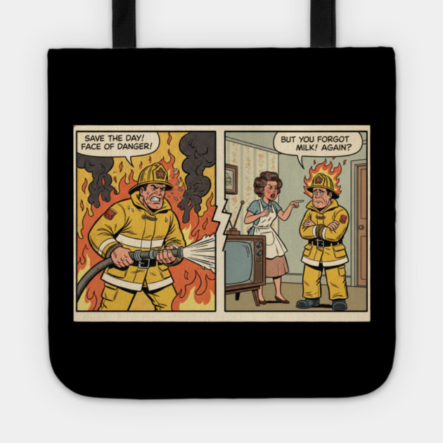 Always Fighting Fires… Just Different Ones | Funny Retro Firefighter Humor Design Tote by  Shift Happens: Gear for the Ones Who Keep It Moving