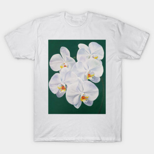 Phaelenopsis - moth orchid painting on green T-Shirt