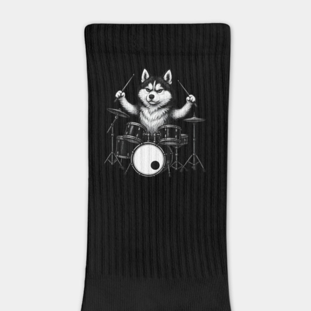 Rock Husky Drummer — Edgy Metal Dog on Drums Socks
