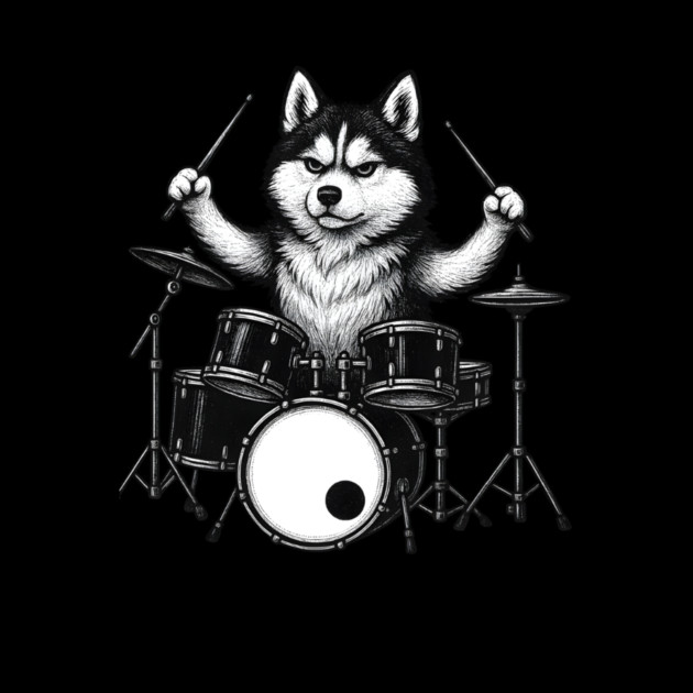 Rock Husky Drummer — Edgy Metal Dog on Drums Socks