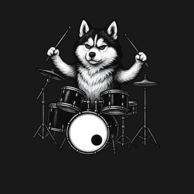 Rock Husky Drummer — Edgy Metal Dog on Drums Hoodie