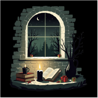 Witchy Solstice Art Tee – “Solstice Hearth” Gothic Cottagecore Yule witchy Christmas Shirt Posters and Art