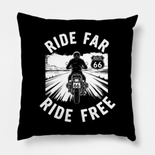 Route 66 Ride Far Ride Free Motorcycle Graphic Pillow