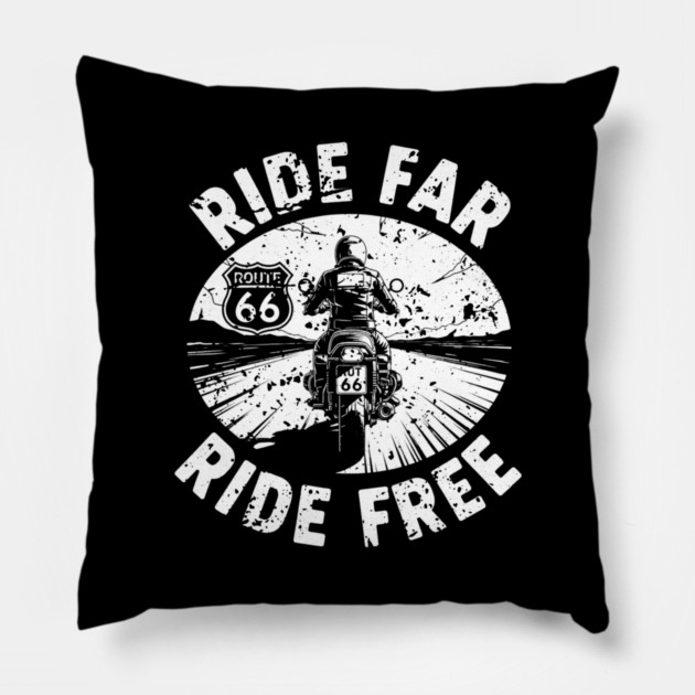 Route 66 Ride Far Ride Free Motorcycle Enthusiast Pillow by Art2Wear
