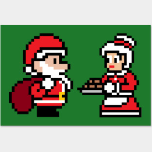 8-bit Christmas Santa and Mrs. Clause Posters and Art