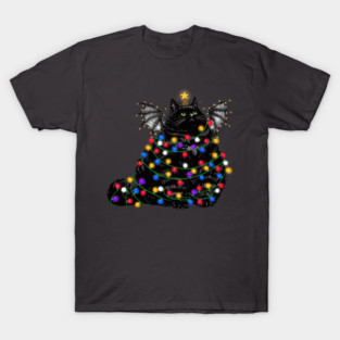 Chonky Bat Cat Christmas Tree Lights Star Version T-Shirt