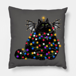 Chonky Bat Cat Christmas Tree Lights Star Version Pillow