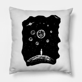 Outlander - Cosmic Traveler on Distant Planet | Minimalist Black & White Space Art Pillow