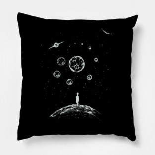 Outlander - Cosmic Traveler on Distant Planet | Minimalist Black & White Space Art Pillow