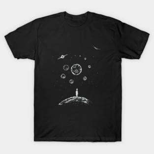 Outlander - Cosmic Traveler on Distant Planet | Minimalist Black & White Space Art T-Shirt