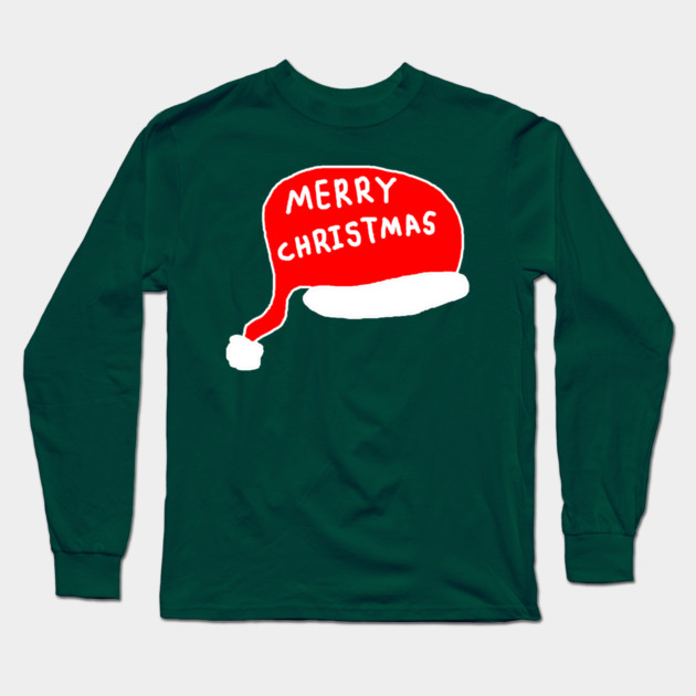 Merry Christmas - Santa Hat Long Sleeve T-Shirt by Creatifly Graphic Tees