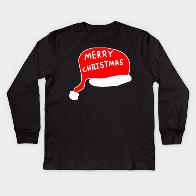 Merry Christmas - Santa Hat Kids Long Sleeve T-Shirt by Creatifly Graphic Tees