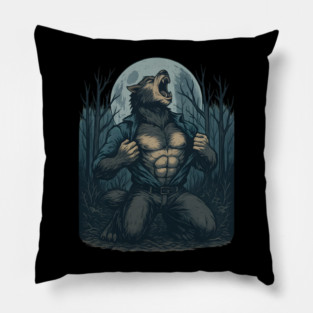Werewolf Transformation Under Full Moon Vintage Horror Pillow