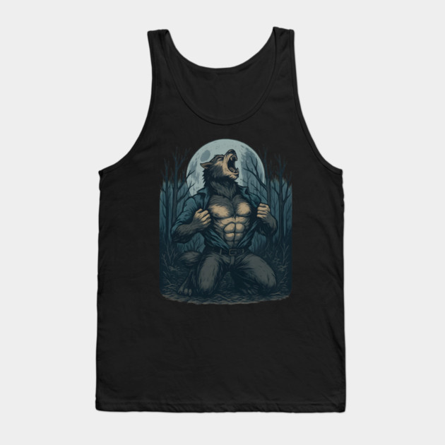 Werewolf Transformation Under Full Moon Vintage Horror Tank Top by ArtistTee ⭐⭐⭐⭐⭐