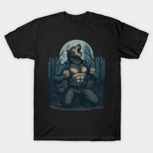 Werewolf Transformation Under Full Moon Vintage Horror T-Shirt