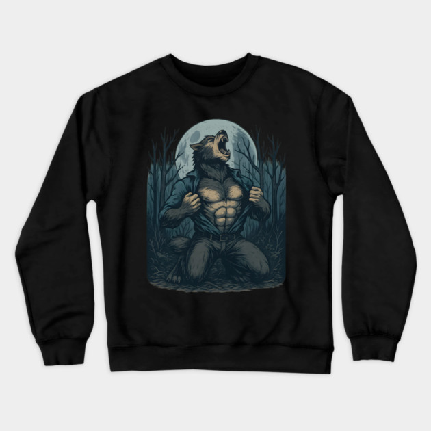 Werewolf Transformation Under Full Moon Vintage Horror Crewneck Sweatshirt by ArtistTee ⭐⭐⭐⭐⭐