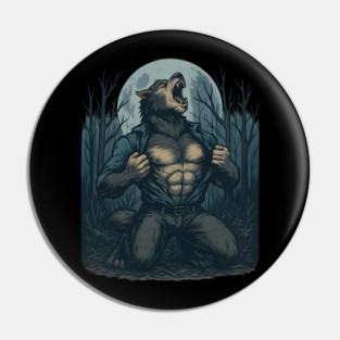 Werewolf Transformation Under Full Moon Vintage Horror Pin