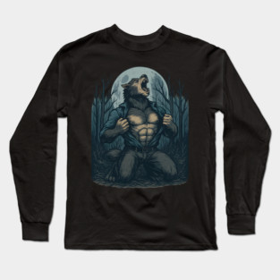 Werewolf Transformation Under Full Moon Vintage Horror Long Sleeve T-Shirt