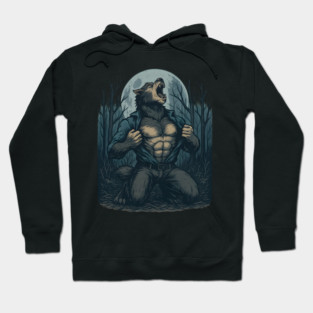 Werewolf Transformation Under Full Moon Vintage Horror Hoodie