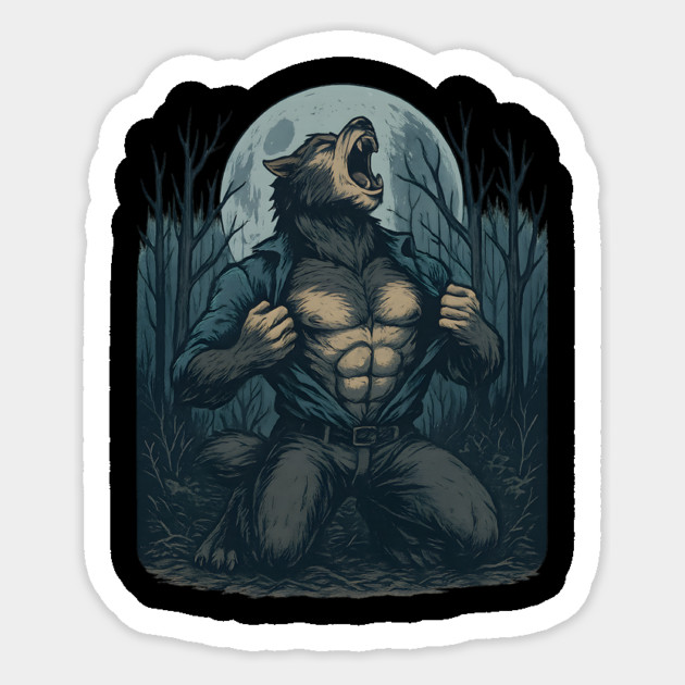 Werewolf Transformation Under Full Moon Vintage Horror Sticker by ArtistTee ⭐⭐⭐⭐⭐
