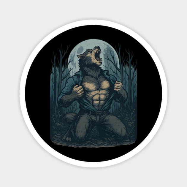 Werewolf Transformation Under Full Moon Vintage Horror Magnet by ArtistTee ⭐⭐⭐⭐⭐