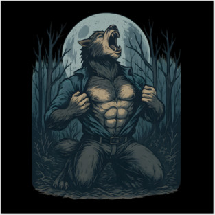 Werewolf Transformation Under Full Moon Vintage Horror Posters and Art