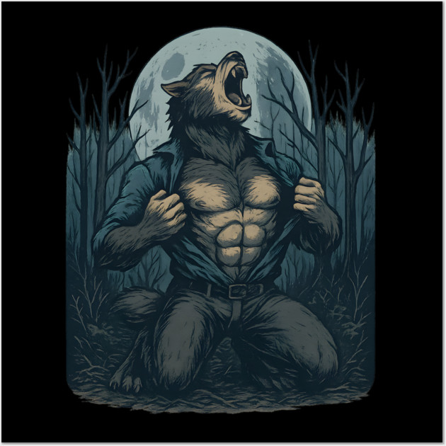 Werewolf Transformation Under Full Moon Vintage Horror Wall Art by ArtistTee ⭐⭐⭐⭐⭐