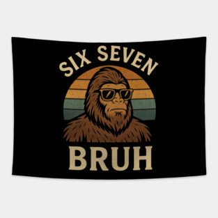 Six Seven BRUH Bigfoot Retro Sunset Tapestry