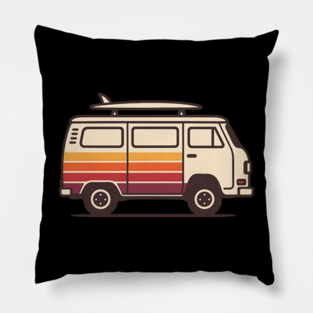 Retro Surf Van Vintage Beach Bus Graphic Pillow by ArtistTee ⭐⭐⭐⭐⭐