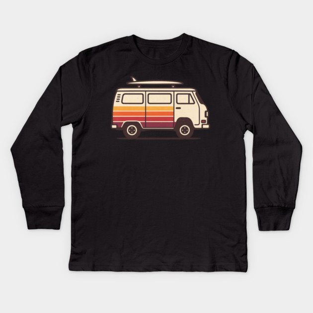 Retro Surf Van Vintage Beach Bus Graphic Kids Long Sleeve T-Shirt by ArtistTee ⭐⭐⭐⭐⭐
