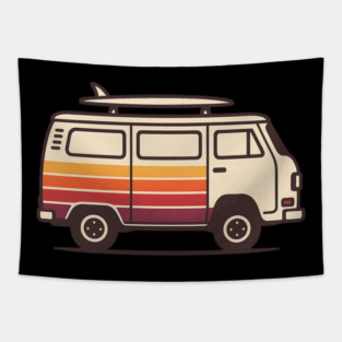 Retro Surf Van Vintage Beach Bus Graphic Tapestry