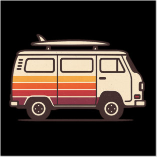 Retro Surf Van Vintage Beach Bus Graphic Posters and Art
