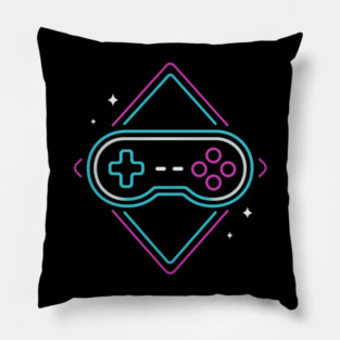 Neon Gamer Controller Retro Arcade Pillow