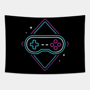 Neon Gamer Controller Retro Arcade Tapestry