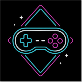 Neon Gamer Controller Retro Arcade Posters and Art