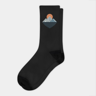 Minimal Mountain Sunset Line Art Socks