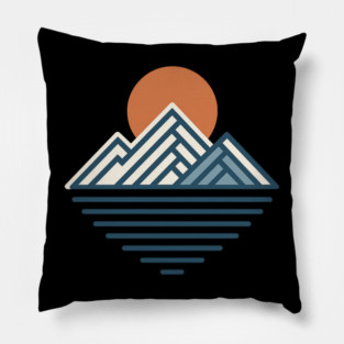 Minimal Mountain Sunset Line Art Pillow