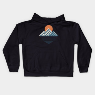 Minimal Mountain Sunset Line Art Kids Hoodie